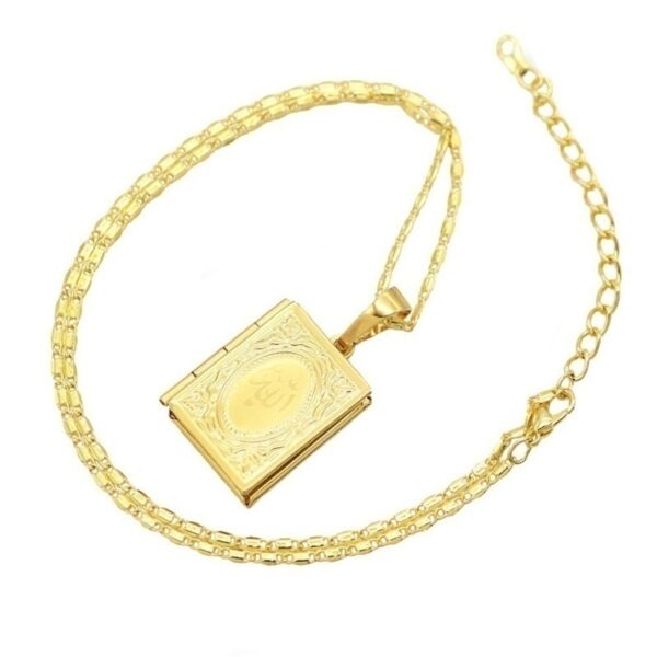 Gold Allah Quran With Photo Frame Pendant Necklace