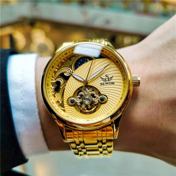 Gold Tourbillon Skeleton Automatic Mechanical Watch