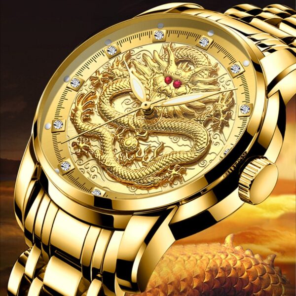 Men's Gold Dragon Stainless Steel Waterproof Quartz Watch