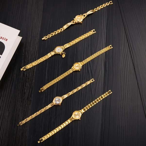 Small Dial Elegant Women's Gold Bracelet Watch with Heart Pendant 3