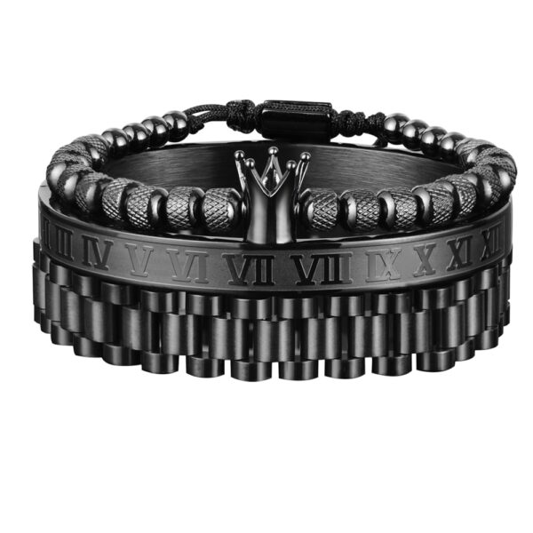 Black Watch Band Charm Crown Roman Bracelet Set