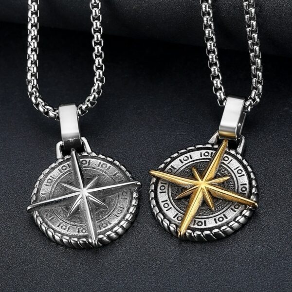 Viking Round Compass Pendant Necklace