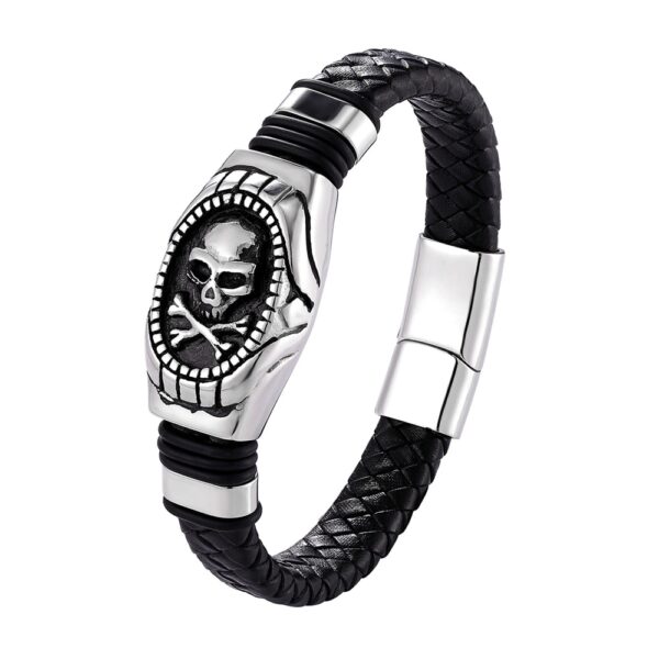 Men’s Leather Bracelet With Stainless Steel Skeleton Charm 3