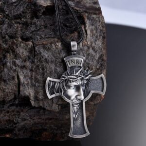 Jesus Christ Face Crucifix Cross Pendant Necklace