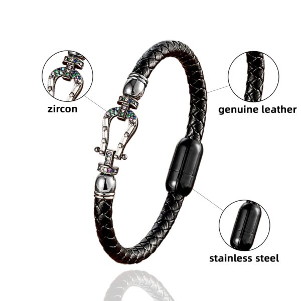 Diamond Horseshoe Genuine Leather Braided Bracelet 3