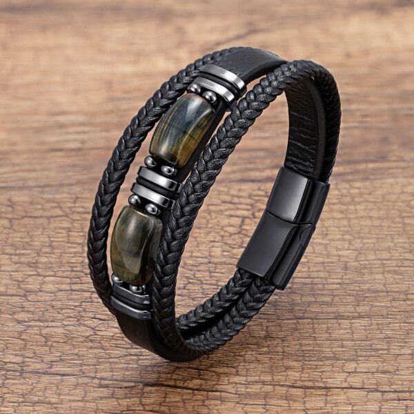 Tiger Eye Multi-Layer Braided Leather Bracelet with Magnetic Clasp 5