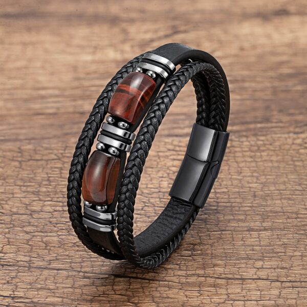 Tiger Eye Multi-Layer Braided Leather Bracelet with Magnetic Clasp 6
