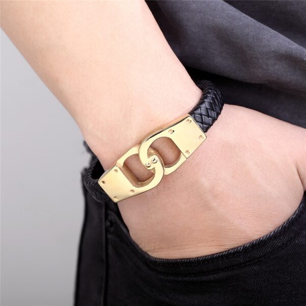 Men's Simple Stainless Steel Leather Handcuff Bracelet 2