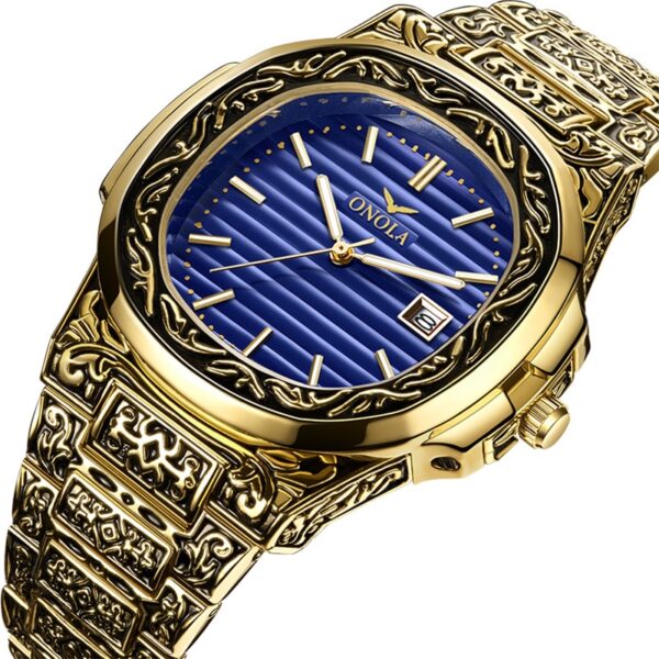 Luxury Retro Golden Stainless Steel Quartz Watch for Men 5