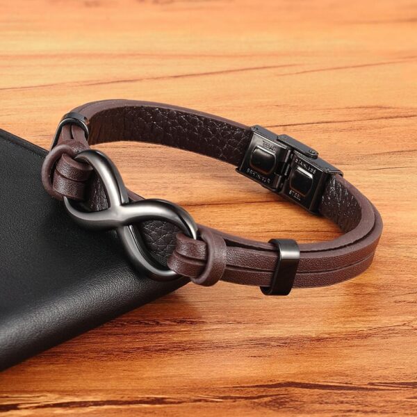 Black Men's Infinity Stainless Steel Leather Bracelet