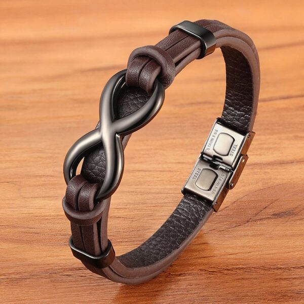 Brown Men's Infinity Stainless Steel Leather Bracelet