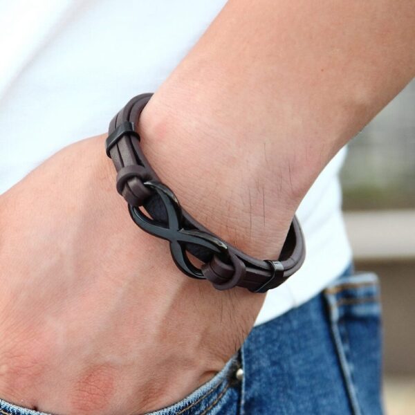 Infinity Stainless Steel and Leather Bracelet