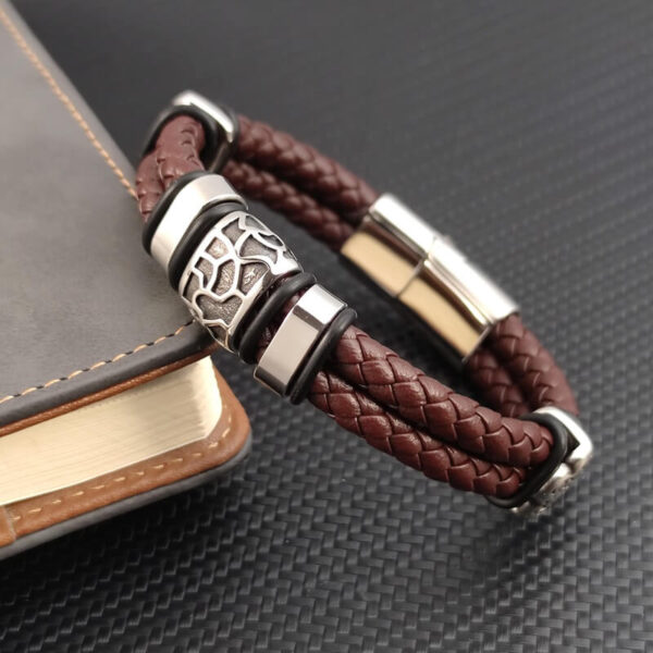 Irregularly Cracked Luxury Genuine Leather Braided Bracelet (1)
