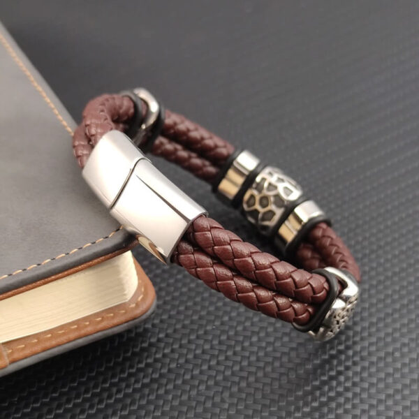 Irregularly Cracked Luxury Genuine Leather Braided Bracelet (3)