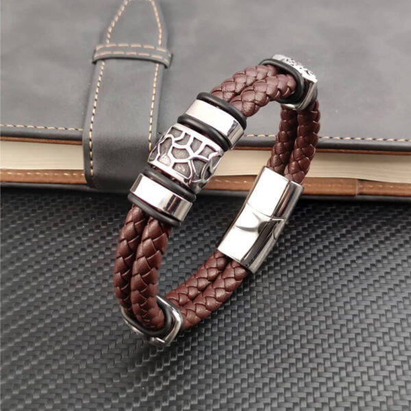 Irregularly Cracked Luxury Genuine Leather Braided Bracelet (4)