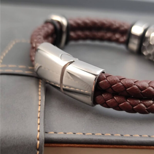 Irregularly Cracked Luxury Genuine Leather Braided Bracelet (5)