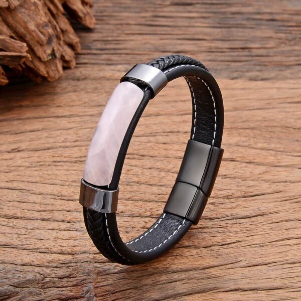 Men's Natural Hematite Pink Crystal Bracelet