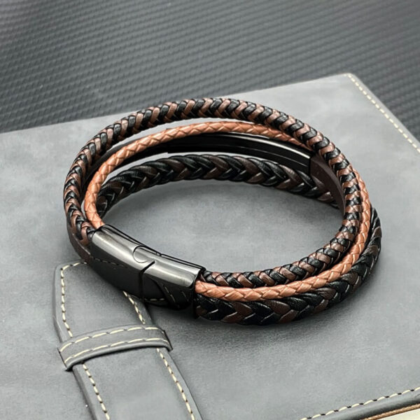 Multi-layer Leather Bracelet With Magnetic Clasp