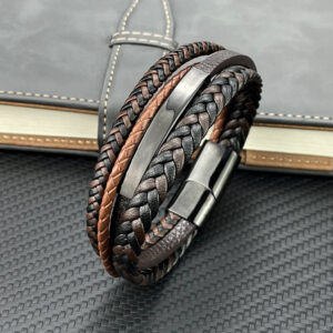 Multi layer Leather Bracelet With Magnetic Clasp for men