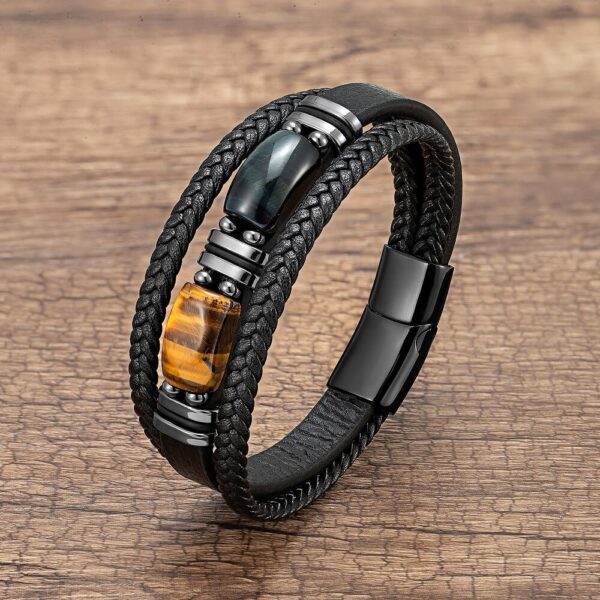 Tiger Eye Multi-Layer Braided Leather Bracelet with Magnetic Clasp 88
