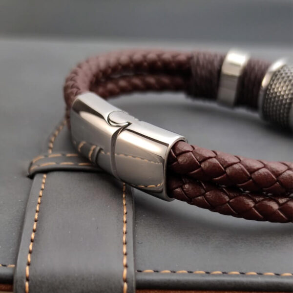 Woven Genuine Leather Stainless steel Bracelet