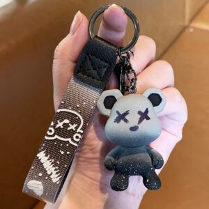 Cartoon Bear Charm Keychain With Cute Wristlet