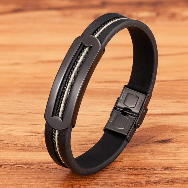 Men's Trendy Chain Stainless Steel Leather Bracelet