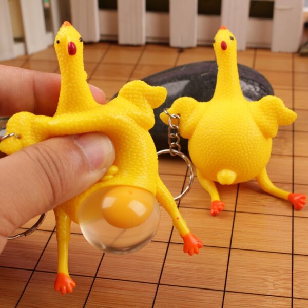 Squishy Chicken and Egg Toy Stress Relief Laying Egg Keychain