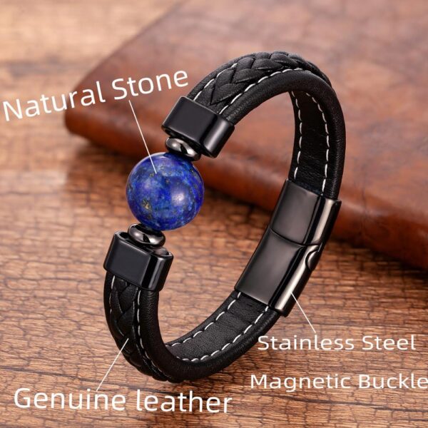 Genuine Leather Tiger Eye Charm Bracelet With Stainless Steel Clasp 4