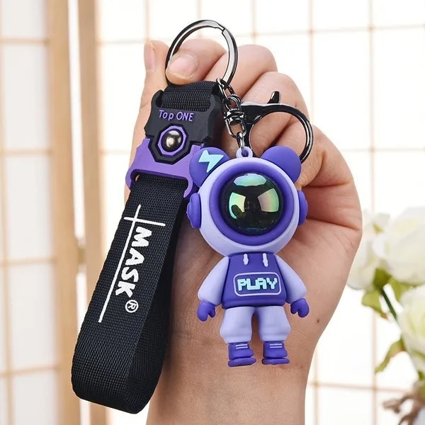 Spaceman Astronaut Keychain Wristlet Car Key Holder - Purple