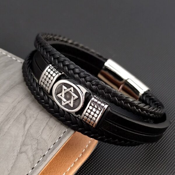 Men's Six-pointed Star Multilayer Woven Leather Rope Bracelet 1