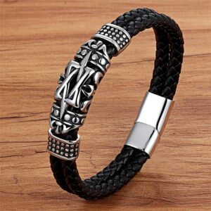 Elegant Stainless Steel Design Double Layer Genuine Leather Bracelet