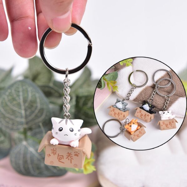 Trendy Keychains Cartoon Cat In The Box Keyrings 1