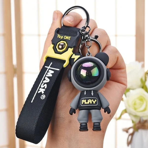 Spaceman Astronaut Keychain Wristlet Car Key Holder - Gray