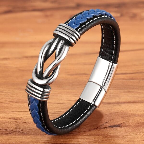 Mens Irregular Stainless Steel Genuine Leather Bracelet