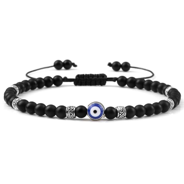 Evil Eye Bracelet Natural Black Matte Lava Stone Beads 1