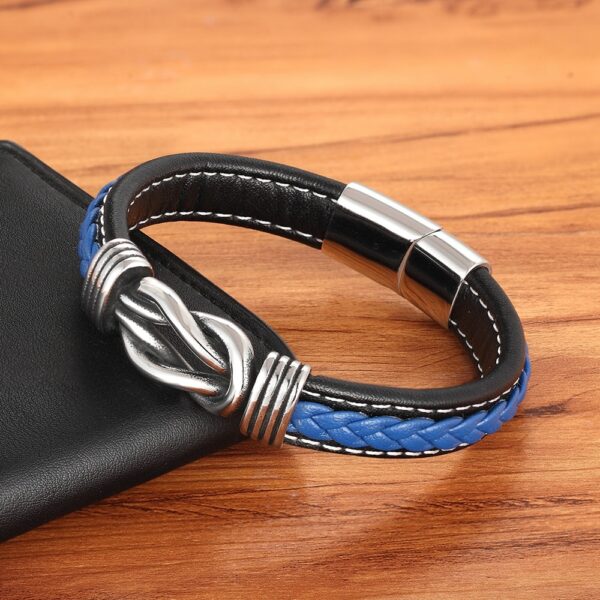 Mens Irregular Stainless Steel Genuine Leather Bracelet 1