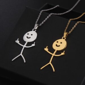 Funny Doodle Stickman Necklace Smiley Figure Pendant