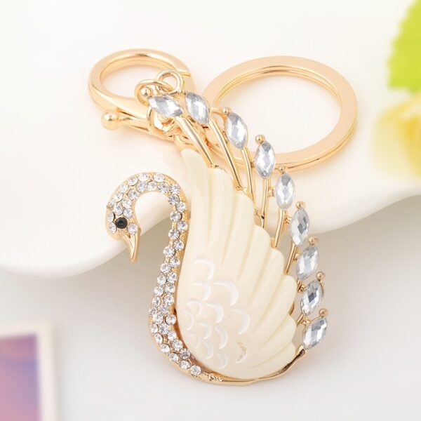 Cute Rhinestone Big Wings Swan Crystal Keychain 3
