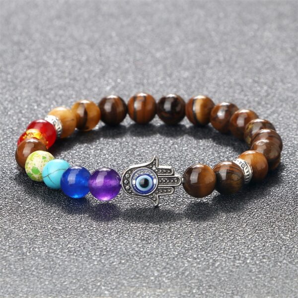 7 Chakra Hamsa Hand Evil Eye Bracelet With Natural Lava Rock Stone Beads