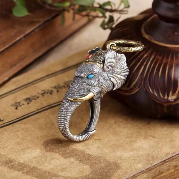 Sterling Silver Ganesh Elephant Keyring Ring Buckle Car Keychain