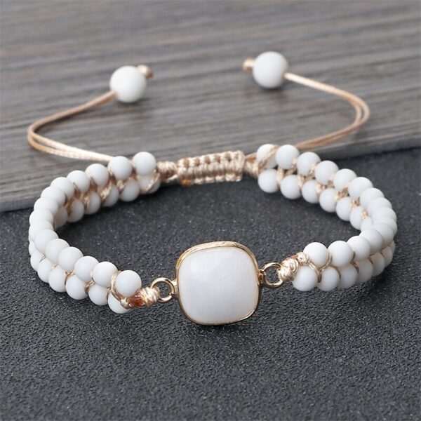 Adjustable Natural Stone Wrap Charm Bracelet with White Porcelain Beads 2