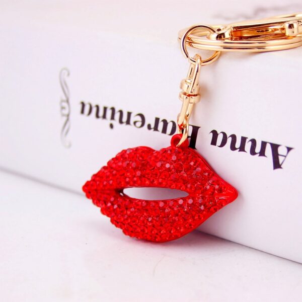 Rhinestone Red Hot Lips Unique Cute Keychain