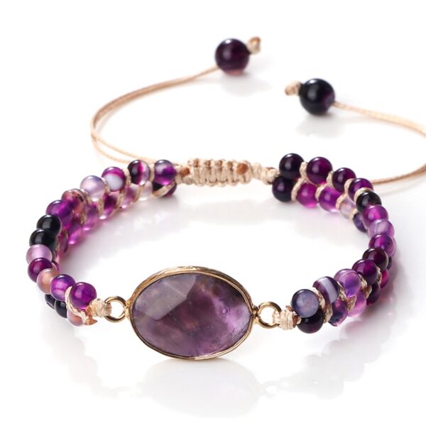 Purple Agates Braided Charm Bracelet Natural Stone Beads 1
