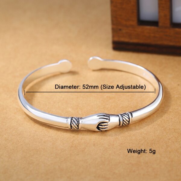Silver Vintage Handshake Adjustable Bangle Bracelet For Women 2
