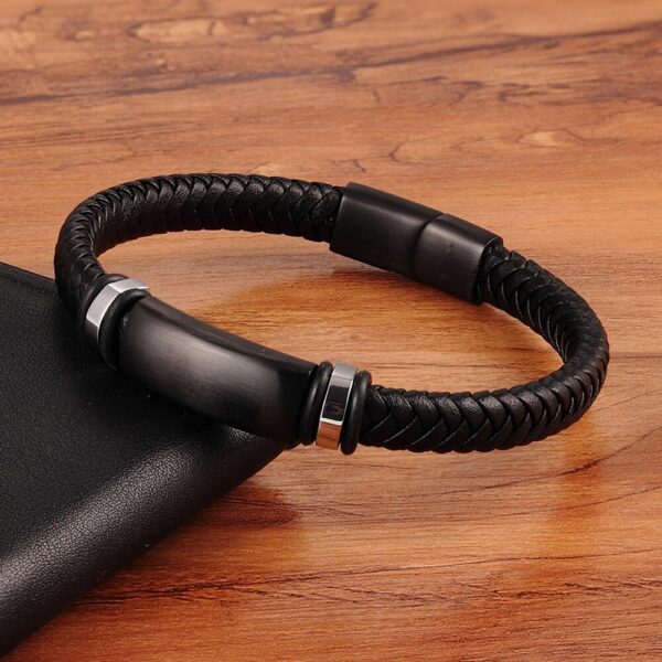 Woven Genuine Leather Stainless Steel Bracelet For Men 1