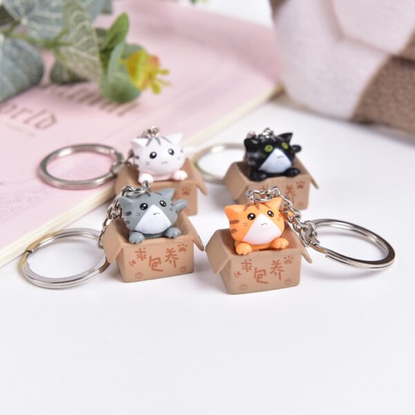 Trendy Keychains Cartoon Cat In The Box Keyrings 3