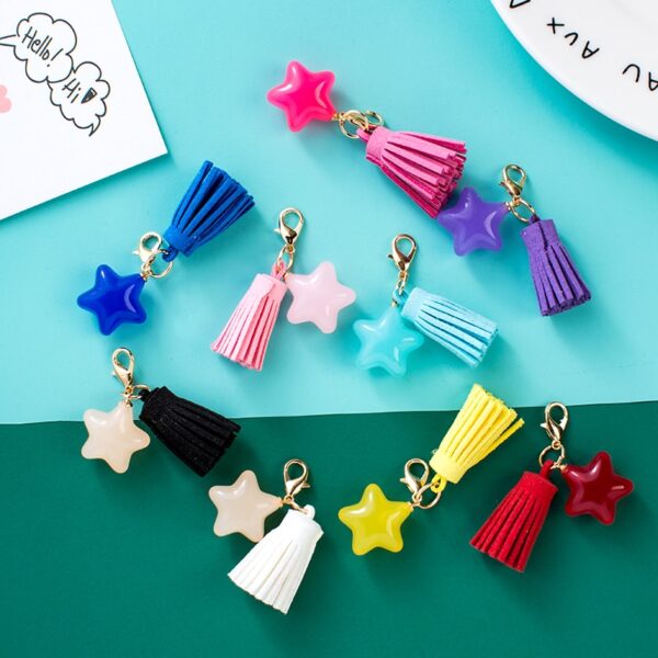 5Pcs Candy Star Tassel Charm Keychain Jewelry Making 2