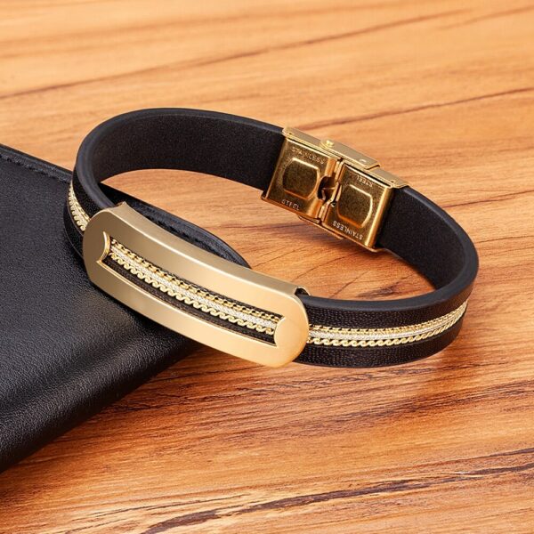 Men's Trendy Chain Stainless Steel Leather Bracelet 2