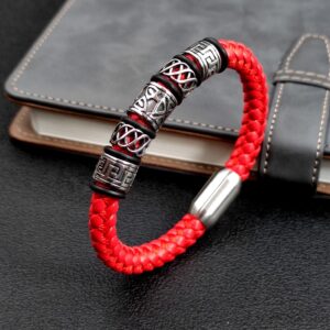 Viking Bead Leather Bracelet with Strong Magnet Clasp